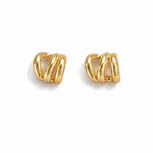 #10 Mini Triple Hoop Ear Cuff Look Studs – Gold Tone (S925 Silver Post)
